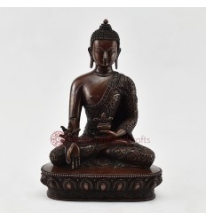 Tibetan Buddhist Oxidized Copper Alloy 9" Medicine Buddha / Menlha Statue