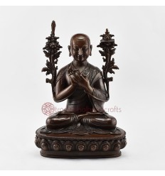 Hand Carved Copper in Oxidation Finish Guru Tsongkhapa Statue