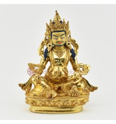 Hand Made Copper Alloy with 24 Karat Gold Gilded Yellow Dzambhala Statue 9" Yellow Dzambhala Statue