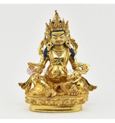Hand Made Copper Alloy with 24 Karat Gold Gilded Yellow Dzambhala Statue 9" Yellow Dzambhala Statue