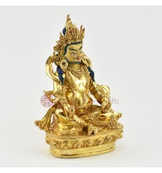 Hand Made Copper Alloy with 24 Karat Gold Gilded Yellow Dzambhala Statue 9" Yellow Dzambhala Statue