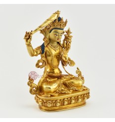 Tibetan Buddhist Hand Made Gold Gilded 9.5" Manjushri / Jambiyang Statue