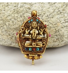  Hand Carved Tibetan Buddhist Sacred Ritual Sterling Silver Chenrezig & Green Tara