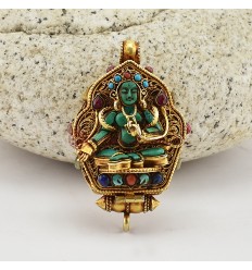 Hand Carved Green Tara & Chenrezig Silver Ghau Tibetan Shrine Prayer Box Pendant