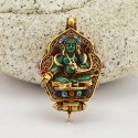 Hand Carved Green Tara & Chenrezig Silver Ghau Tibetan Shrine Prayer Box Pendant