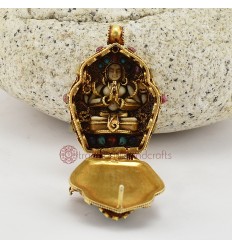 Hand Carved Green Tara & Chenrezig Silver Ghau Tibetan Shrine Prayer Box Pendant