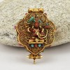  Hand Carved Tibetan Buddhist Sacred Ritual Sterling Gold Plated Silver Manjushri & Chenrezig Ghau / Pendant / Prayer Box