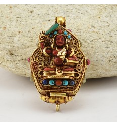 Hand Made Tibetan Ritual Buddhist Sacred Gold Plated Silver Manjushri & White Tara Ghau / Pendant / Prayer Box
