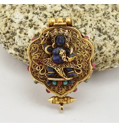 ibetan Ritual Buddhist Sacred Gold Plated Silver Vajrapani & Green Tara Ghau / Pendant / Prayer Box