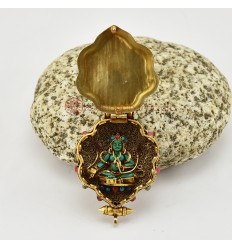 ibetan Ritual Buddhist Sacred Gold Plated Silver Vajrapani & Green Tara Ghau / Pendant / Prayer Box