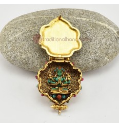  Tibetan Ritual Buddhist Sacred Gold Plated Silver White Tara & Chenrezig Ghau / Pendant / Prayer Box