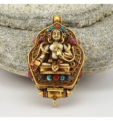 Tibetan Ritual Buddhist Sacred Gold Plated Silver White Tara & Chenrezig Ghau / Pendant / Prayer Box