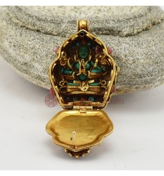  Tibetan Ritual Buddhist Sacred Gold Plated Silver White Tara & Chenrezig Ghau / Pendant / Prayer Box