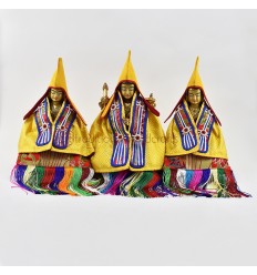 Guru Tsongkhapa and 2 Spiritual Sons Statues Robes /dresses