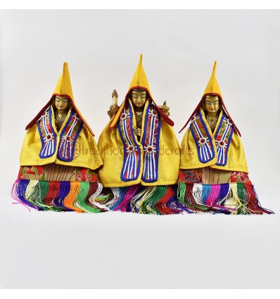 Guru Tsongkhapa and 2 Spiritual Sons Statues Robes /dresses