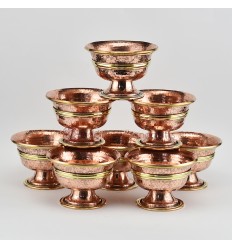 Hand Made Copper Alloy with Brass Rings 8 Bowls 4" Offering Bowls - Tings Set