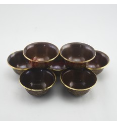 Hand Made Copper Alloy in Oxidation Finish with 24 Karat Gold Gilded 7 Bowls 3" Offering Bowls - Tings Set