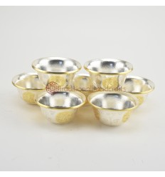 Hand Made Copper Alloy with Gold and Silver Electro Plated 7 Bowls 3" Offering Bowls - Tings Set