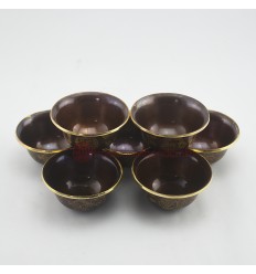 Hand Made Copper Alloy in Oxidation Finish with 24 Karat Gold Gilded 7 Bowls 3.5" Offering Bowls - Tings Set