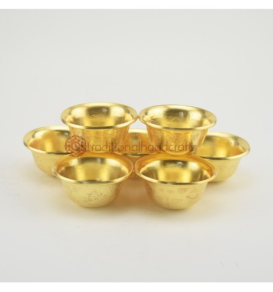 Hand Made Copper Alloy with Gold Plated 7 Bowls 3.5" Offering Bowls - Tings Set