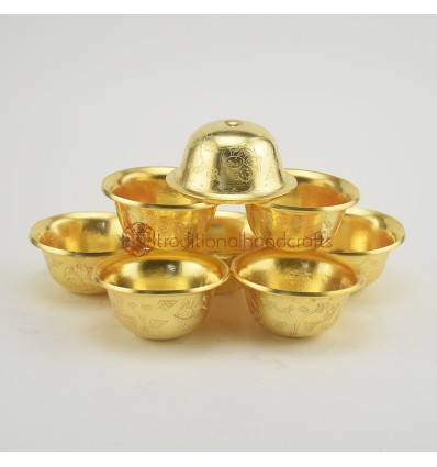 Hand Made Copper Alloy with Gold Electro Plated 8 Bowls 3.5" Offering Bowls - Tings Set