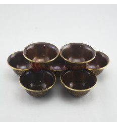 Hand Made Copper Alloy in Oxidation Finish with 24 Karat Gold Gilded 7 Bowls 2.5" Offering Bowls - Tings Set