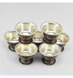 Hand Carved Silver Plating and Siko Design 7 Bowls 4" Offering Bowls Set