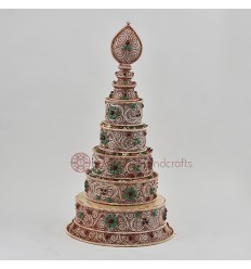 Hand Carved  Copper Alloy with Silver Plating and Siko Design 15" Ritual Offering Mandala Set