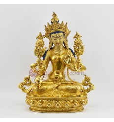 Hand Carved Gold Gilded Face Painted Tibetan Buddhist 14" White Tara Dolkar Copper Statue 