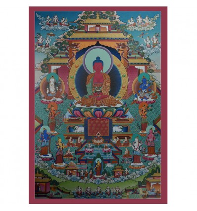 Hand Painted Amitabha Buddha Pureland Thangka Painting