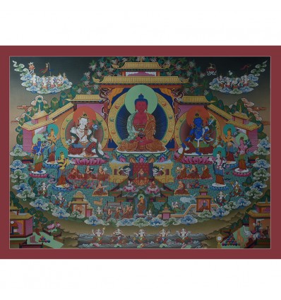 Hand Painted Amitabha Buddha Pureland Thangka Painting