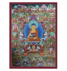 Hand Painted Shakyamuni Buddha & 16 Arhats Thangka Painting