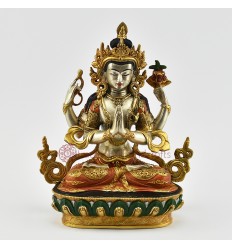 Hand Painted 24 Karat Gold Gilded Chenrezig / Four Armed Avalokiteshvara Statue