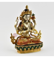 Hand Painted 24 Karat Gold Gilded Chenrezig / Four Armed Avalokiteshvara Statue