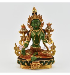 Hand Painted 24 Karat Gold Gilded Green Tara / Dholma Statue