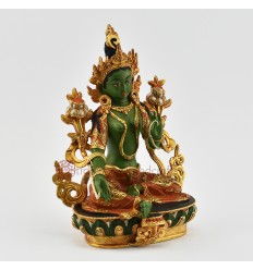 Hand Painted 24 Karat Gold Gilded Green Tara / Dholma Statue