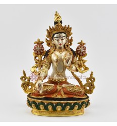 Hand Painted 24 Karat Gold Gilded White Tara / Dholkar Statue