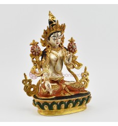 Hand Painted 24 Karat Gold Gilded White Tara / Dholkar Statue