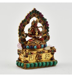 Hand Carved Gold Plated Aparmita / Amitayus / Tsepame Silver Statue