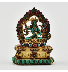 Hand Carved Gold Plated  Manjushri / Jambiyang Silver Statue