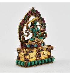 Hand Carved Gold Plated  Manjushri / Jambiyang Silver Statue