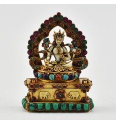Hand Carved Gold Plated White Tara / Dholkar Silver Statue