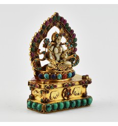 Hand Carved Gold Plated White Tara / Dholkar Silver Statue