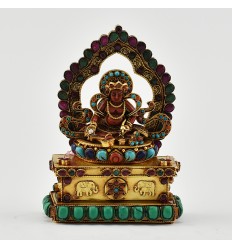 Hand Carved Gold Plated Yellow Dzambhala Silver Statue