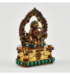 Hand Carved Gold Plated Yellow Dzambhala Silver Statue