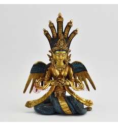 Hand Made Gold Gilded and Hand Painted Face 9.5" Naga Kanya Statue