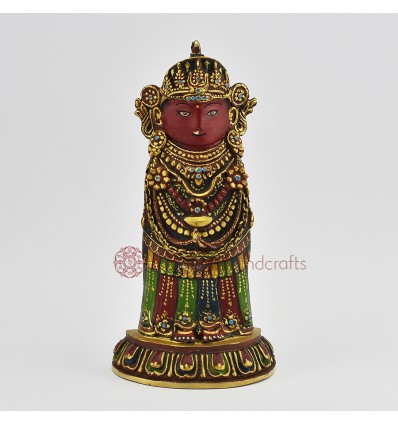 Hand Painted  Copper Alloy with 24 Karat Gold Gilded 8.5" Rato Machhindranath Statue