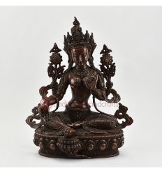 Hand Made Copper Alloy in Oxidation Finish 14" Green Tara / Dholma Statue