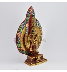 Fine Quality 14.5" Hand Carved 1000 Armed Avalokiteshvara/Chenrezig Partly Gold Gilded Copper Face Gold Painted