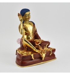 Hand Made Copper Alloy with 24 Karat Gold Gilded and Hand Painted Face 7.5" Milarepa Statue